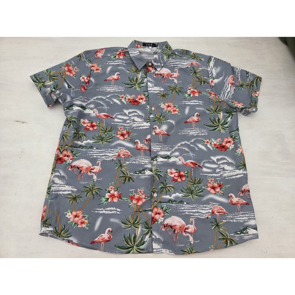 SSLR Shirt Mens 2XL Blue Flamingo Hawaiian Button Up Short Sleeve Tropical